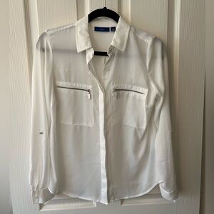 White Button-Up Long Sleeve Blouse